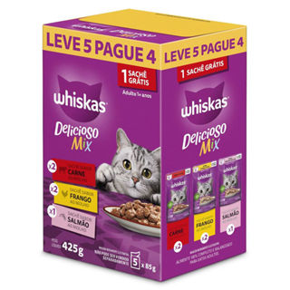 Ração para Gato Whiskas Sabores Carne Frango e Salmão ao Molho Leve 5 pague 3 425g em Oferta na Shopee