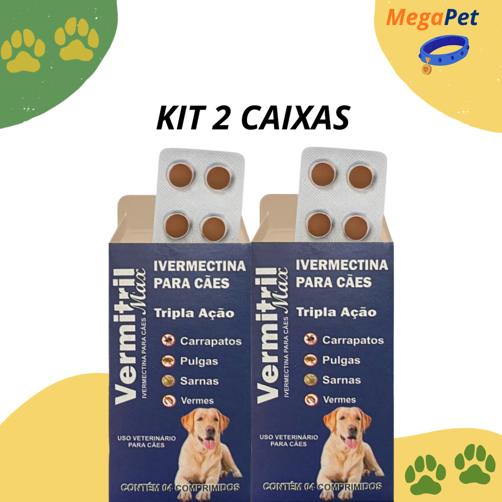 Vermitril Caes Anti Pulgas Carrapatos Vermes Sarnas  12mg 8 Comprimidos Trata até 60kg em Oferta na Shopee