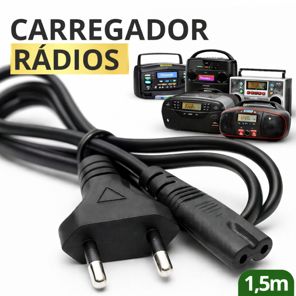Carregador para Radio Cabo de Forca Bipolar para Radio - Compativel Principais Marcas 1,5m Reforçado