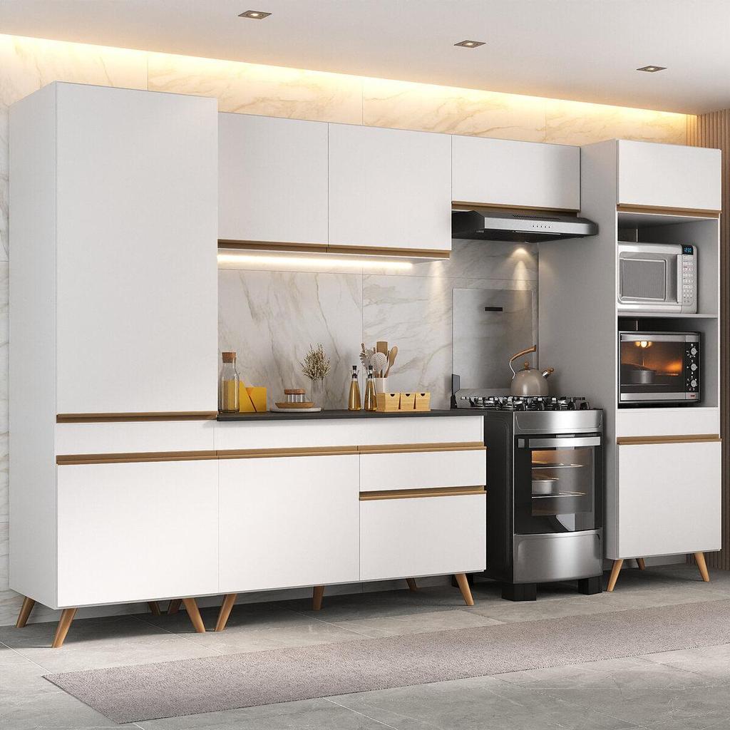 Armário Cozinha Modulada Completa 314cm com Balcão Veneza Multimóveis MP3756