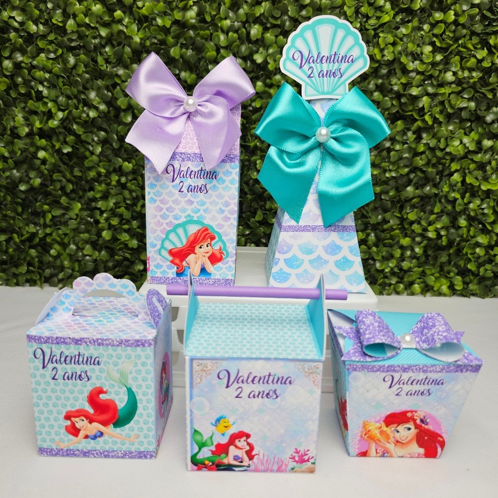 Kit Caixa Montada ARIEL PEQUENA SEREIA - Personalizados - Festa infantil - Aniversário - Lembrancinha