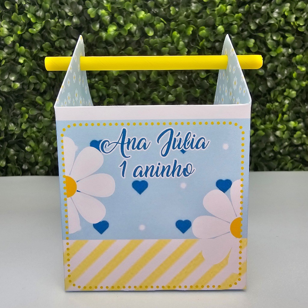Caixa Canudo MARGARIDAS AZUL - Personalizados - Festa infantil - Aniversário - Lembrancinha