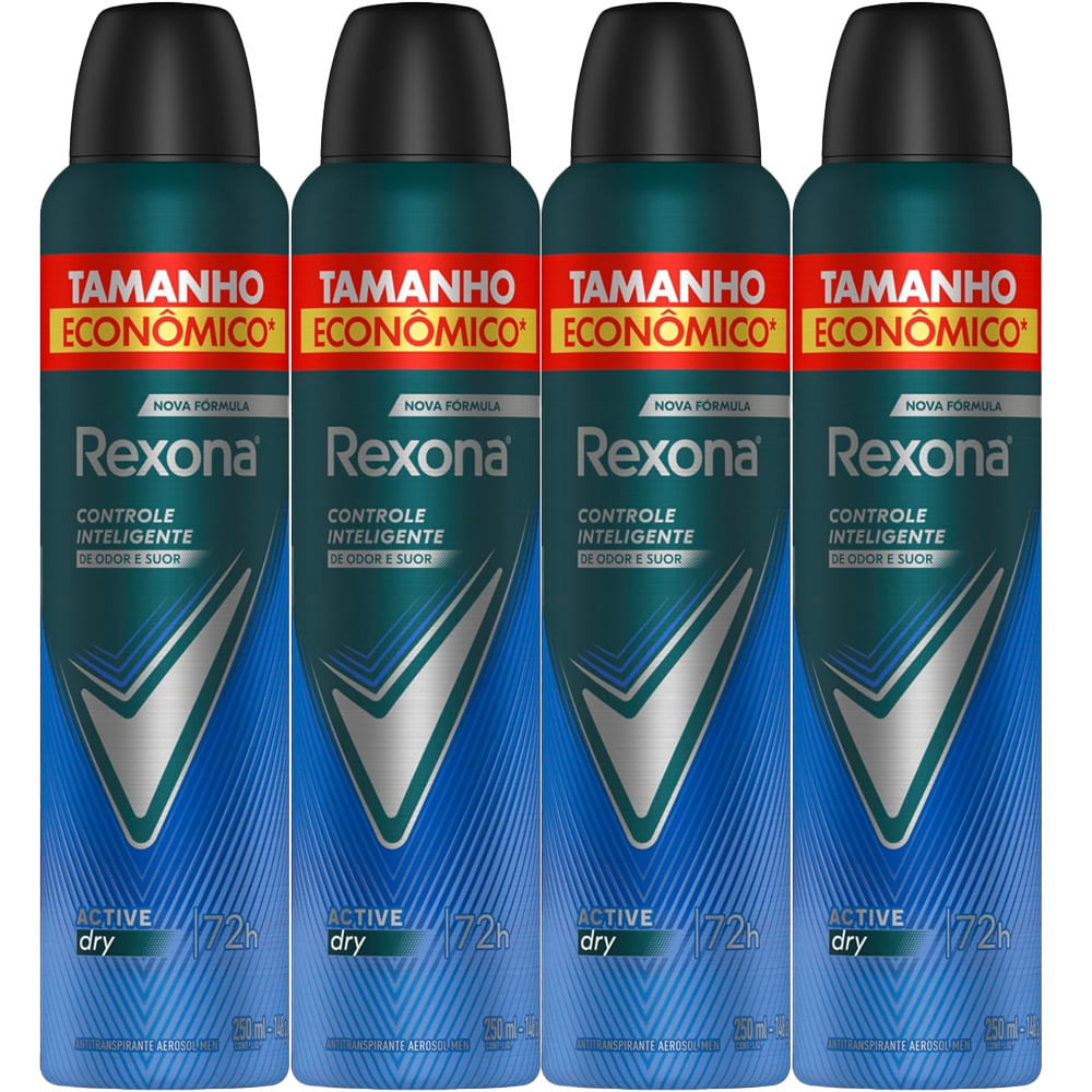 Kit Desodorante Antitranspirante Aerosol Rexona Active Dry 72 horas 250ml - 4 Unidades em Oferta na Shopee