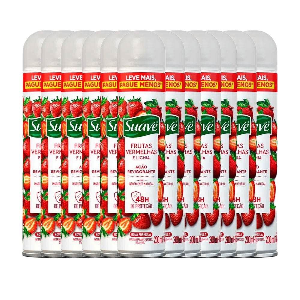 Kit Desodorante Aerosol Suave Frutas Vermelhas 200ml - 12 Unidades em Oferta na Shopee