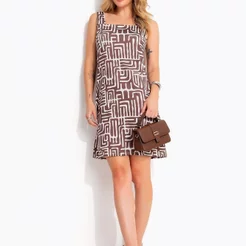 Vestido Em Malha Fria Étnico Marrom Quintess