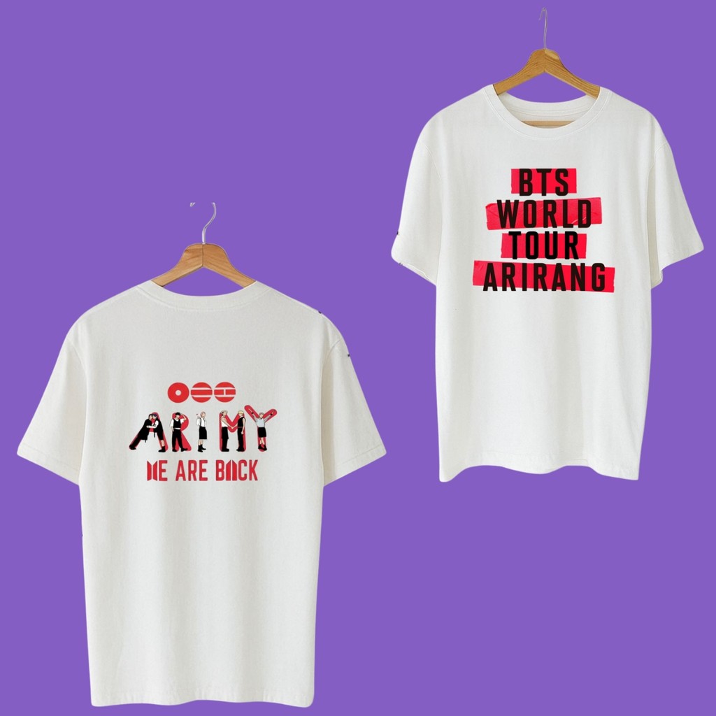 Camiseta Feminina World Tour BTS e Army We Are Back Blusa Feminina JHOPE JUNGKOOK JIMIN TAEHYUNG RM JIN SUGA