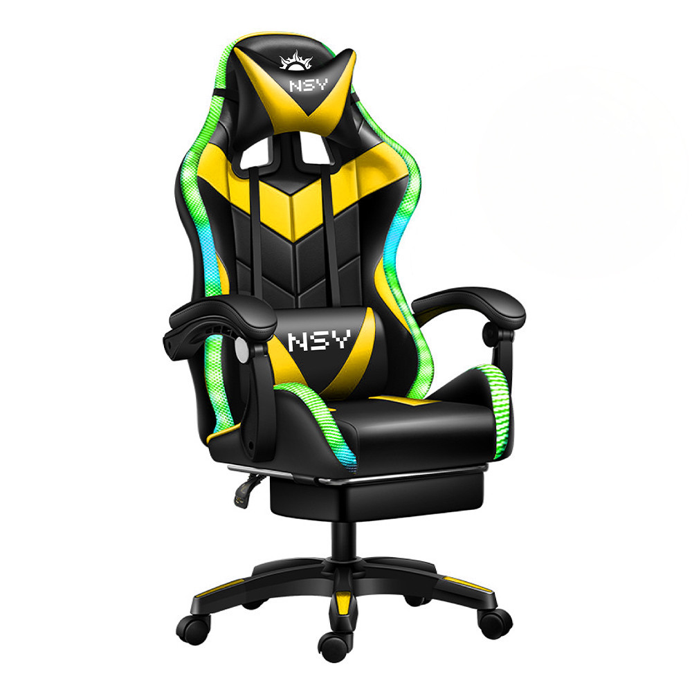 Cadeira Gamer RGB Ergonômica Com Apoio De Perna Amarelo e Preto