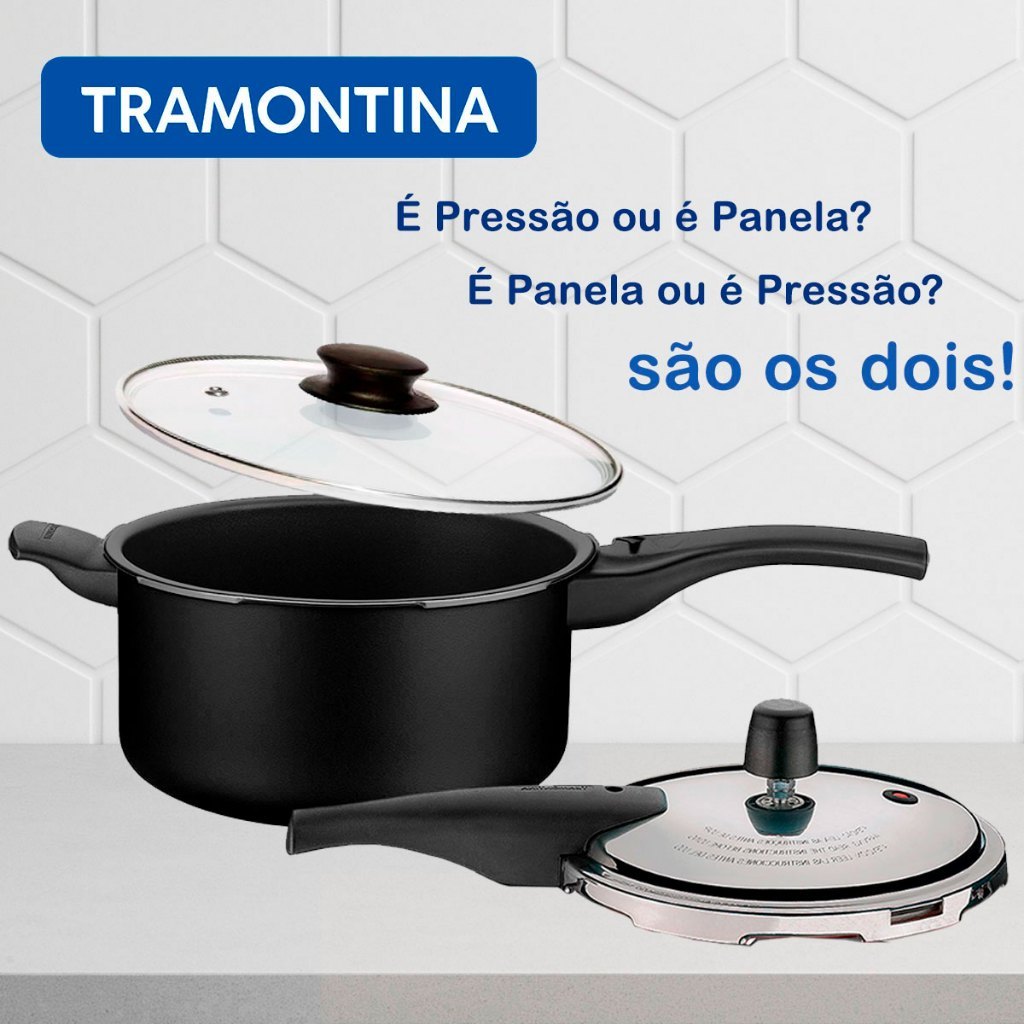 Panela De Pressão 2 Em 1Tramontina Vancouver 3 Lts Preta Com Tampa de Vidro Extra em Oferta na Shopee