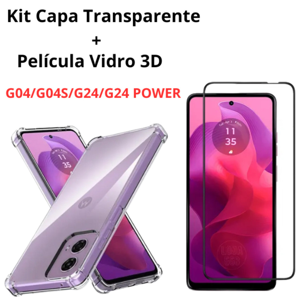 Kit Capa Anti Impacto Transparente + Película 3D P/ Moto  G04/G24 em Oferta na Shopee