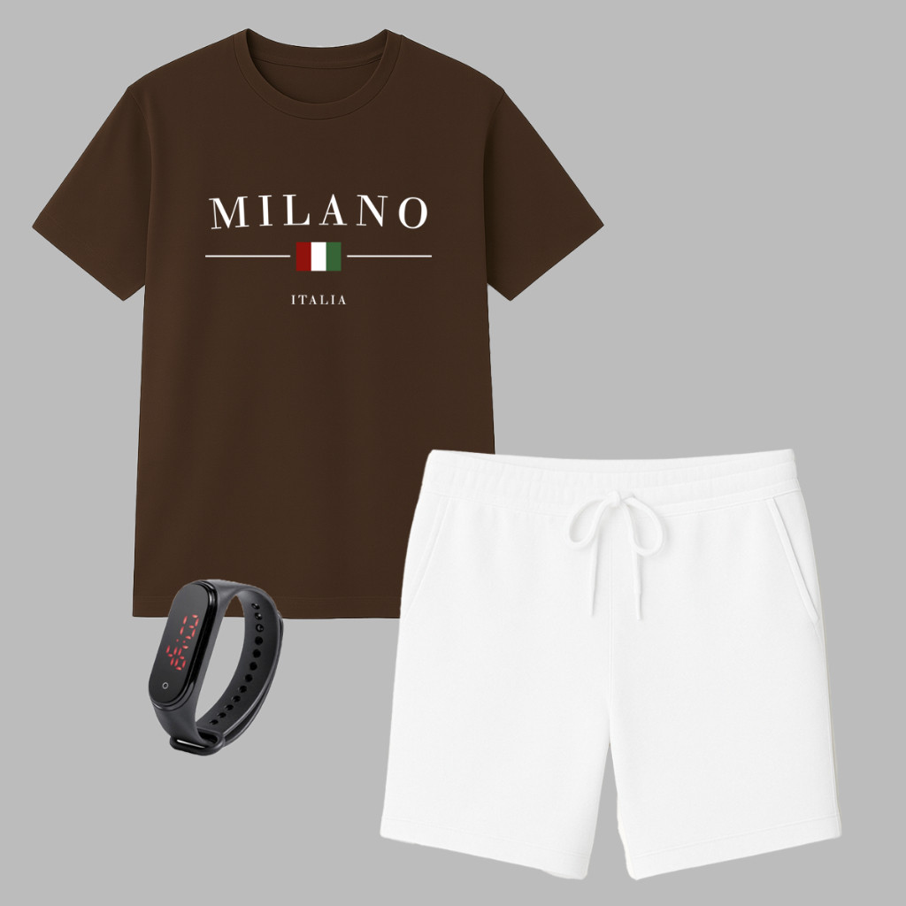 Kit Camiseta Milano Masculina e Short TECTEL + RELOGIO