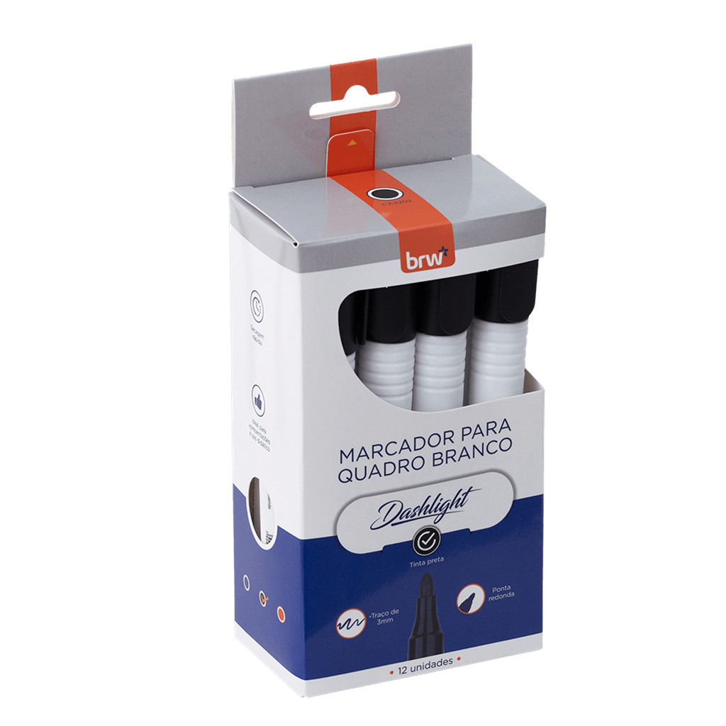 Kit 12 Pincel Quadro Branco  Nas Cores 4 Azul + 4 Vermelho + 4 Preto BRW