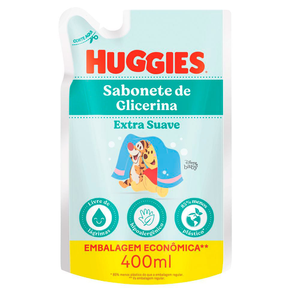 Sabonete Líquido Glicerina Huggies Extra Suave Refil 400ml em Oferta na Shopee