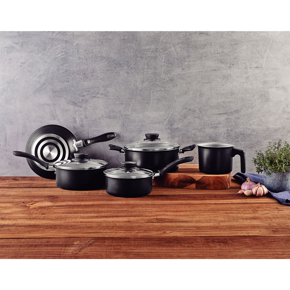 Jogo de Panelas Antiaderente Linz Tramontina 5Pçs Preto em Oferta na Shopee