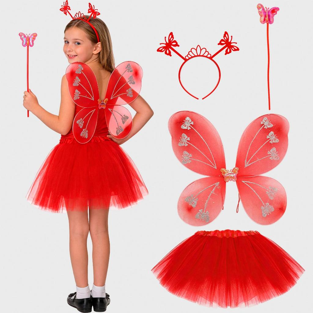Fantasia Infantil Borboletinha pra Menina de Carnaval Kit com Asa Saia Tiara e Varinha