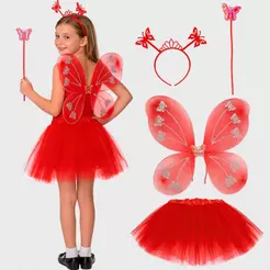 Fantasia Infantil Borboletinha pra Menina de Carnaval Kit com Asa Saia Tiara e Varinha