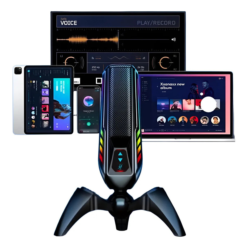 Microfone Gamer Stream Light Led Rgb Live Unidirecional