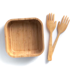 Kit Bowl Quadrado de Bambu com Pegador Mãozinha - 2pçs Oikos