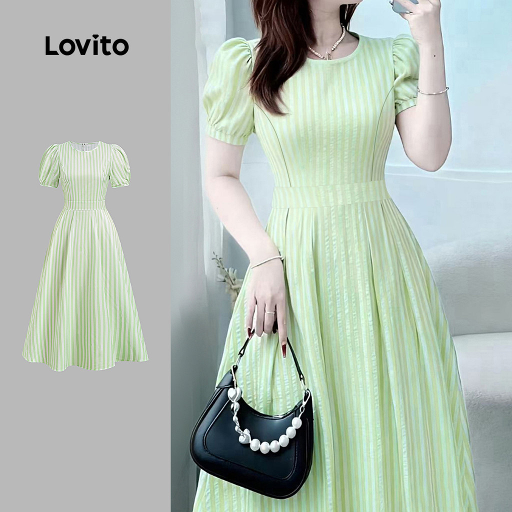 Lovito Vestido Casual Verde Com Zíper Clássico E Versátil Primavera/verão Para Mulheres L157ED355