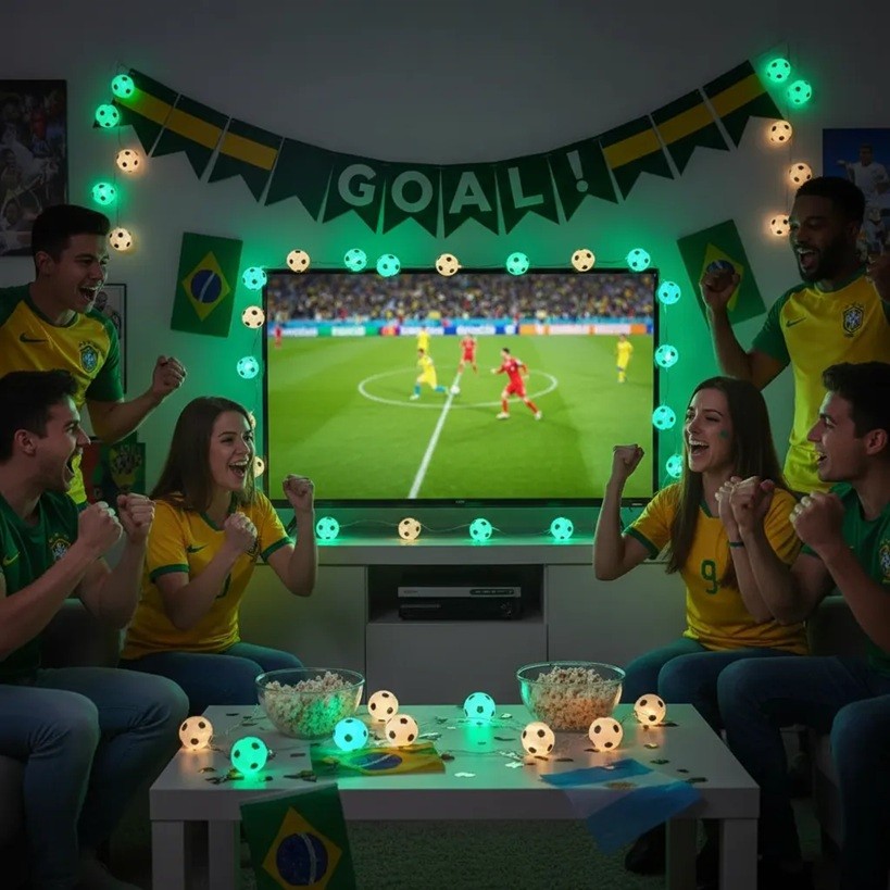 Cordão Led Bolas De Futebol Decoração Luminoso Copa Do Mundo em Oferta na Shopee