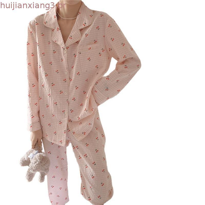 Imagem Senhoras pijamas outono estilo fino pijamas feminino de manga comprida Cardigan solto confortável Loungewear juventude e