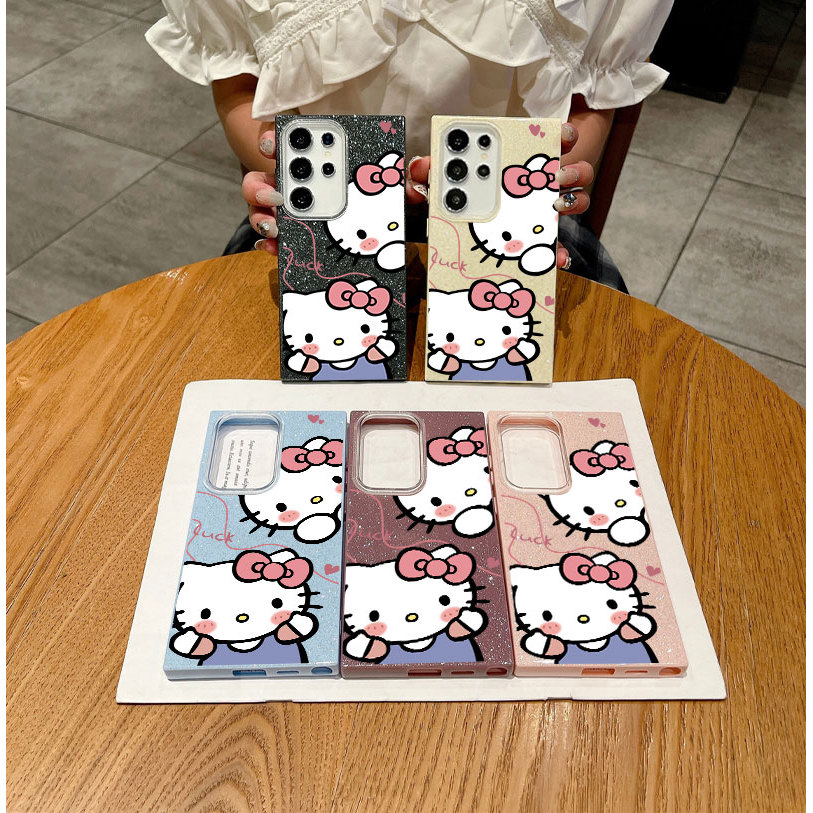 Capa Glitter Para Samsung S26 Ultra S25 S24 S23 Plus S22 S21 S20 A07 A17 A16 A06 A56 Fofa De Gato KT Qianmov004