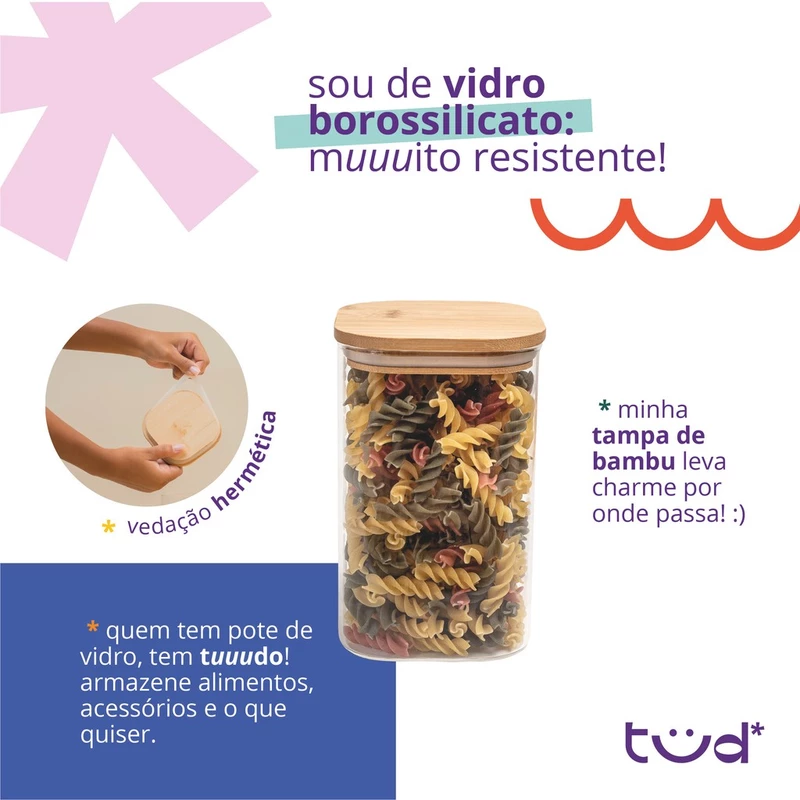 Kit 4 Potes de Vidro Herméticos 1,1L com Tampa de Bambu Tüd — foto 4