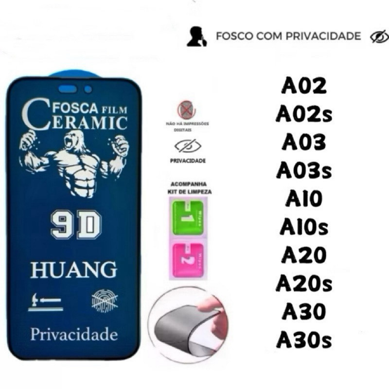 Kit De Película Cerâmica Fosca Privacidade para Samsung A02 A02s A03 A03s A10 A10s A20 A20s A30 A30s