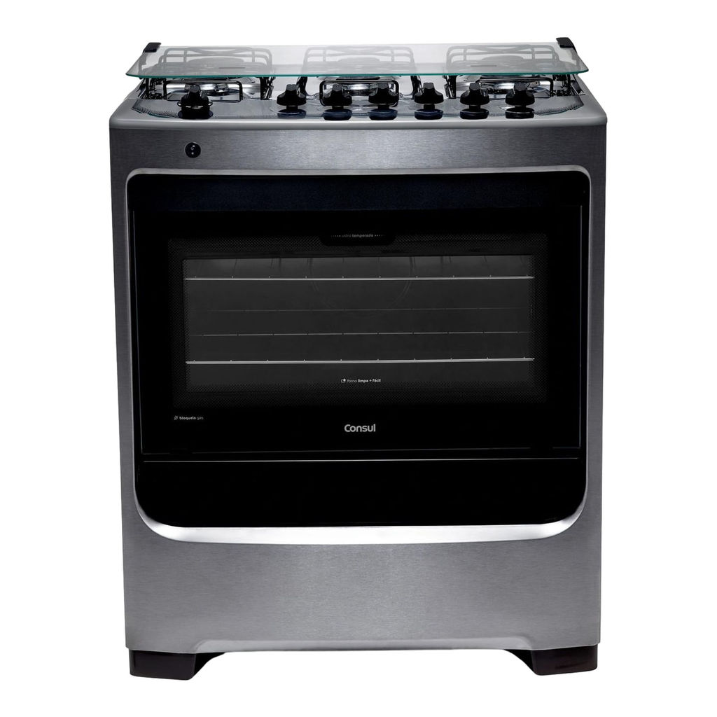 Fogão Consul 6 Bocas Cor Inox com Botões Removíveis e Vidro Interno Vedado - CFS6NAR em Oferta na Shopee