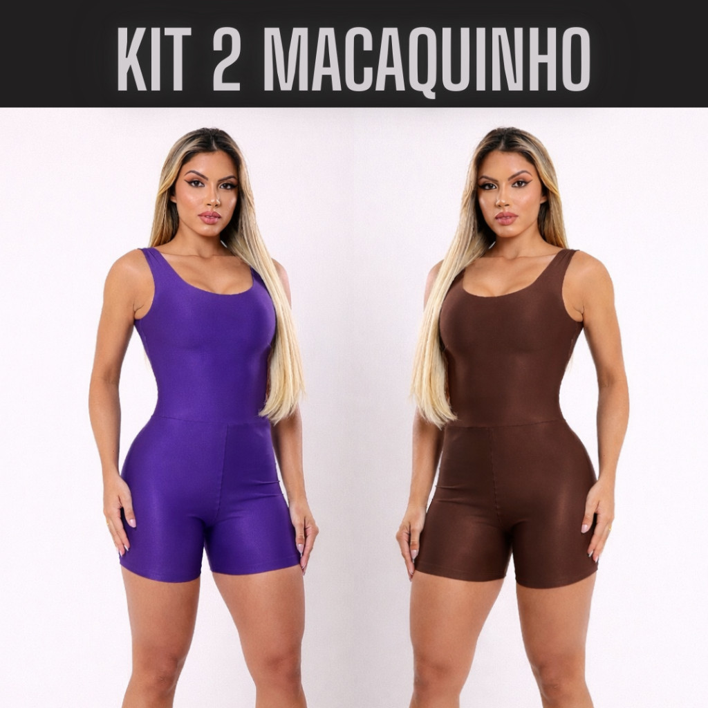 KIT 2 MACAQUINHO FITNESS FEMININO CURTO MACAQUITO ACADEMIA TREINO MUSCULAÇÃO