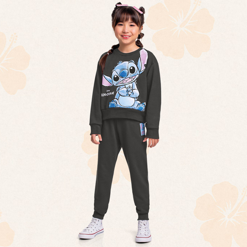 Conjunto infantil menina blusão e calça Lilo & Stitch Fakini