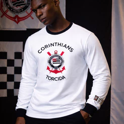 Camisa Corinthians Torcida 1934 Retrô Off-white Manga Longa Masculina Oficial