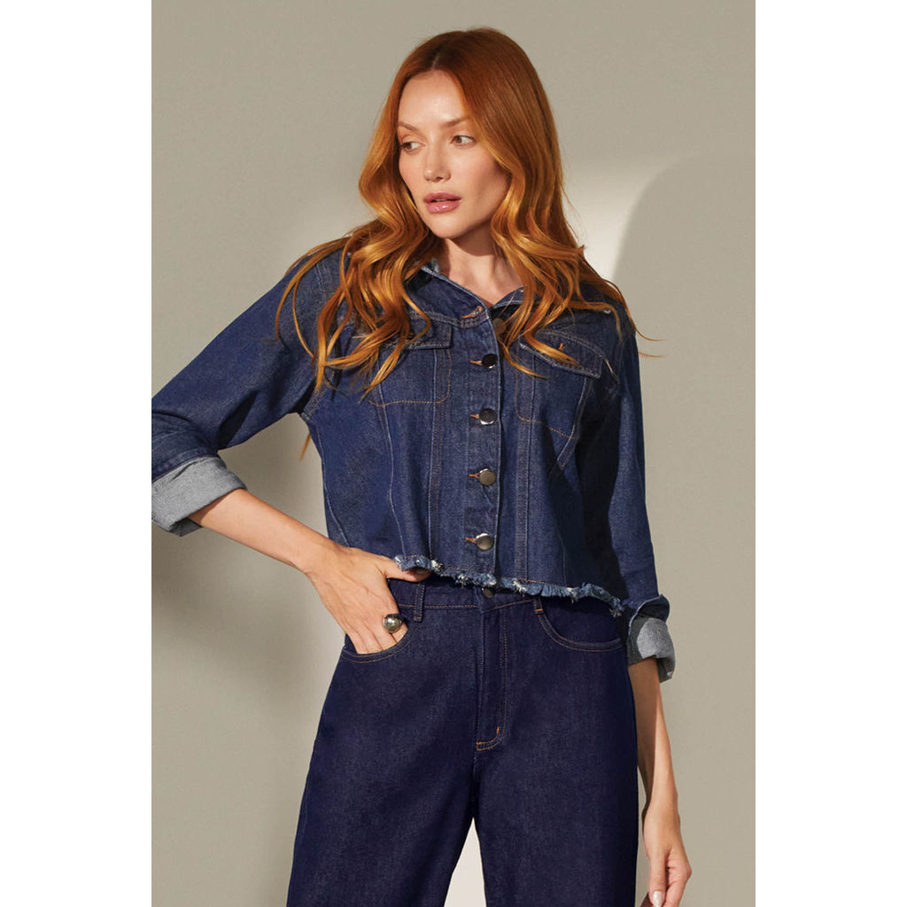 Jaqueta Feminina Jeans Barra Desfiada Marialícia Azul