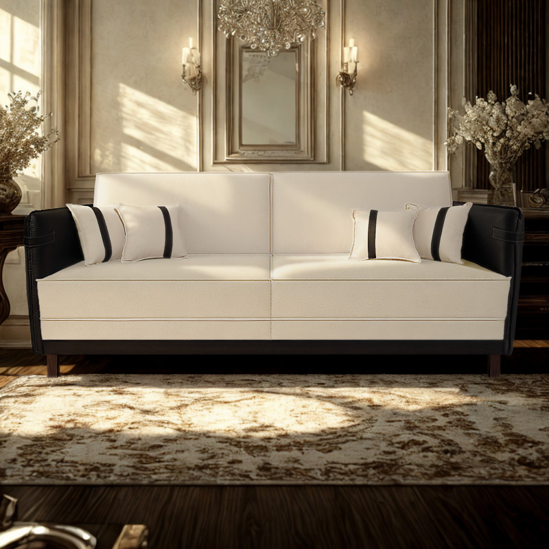 Sofá Modular 3 Lugares Filipi 2,12m Corino Bege - Corino Preto