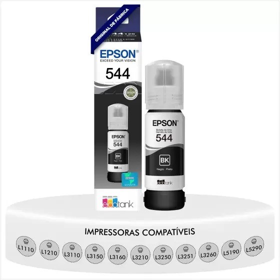 Refil De Tinta Preta T544 Original Epson L1110 L1250 L3110 L3150 L3160 L3210 L3250 L3260 L5190 L5290
