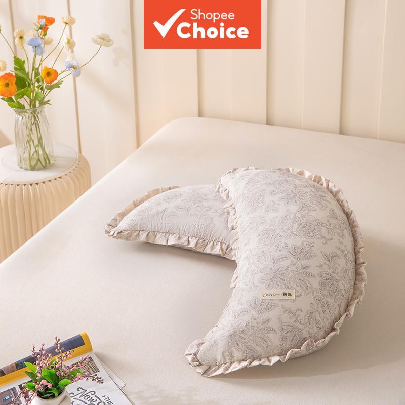  Almofada Vintage Floral Crescente, Almofada Corporal com Babados em Algodão e Linho para Dormir de Lado, Capa Removível