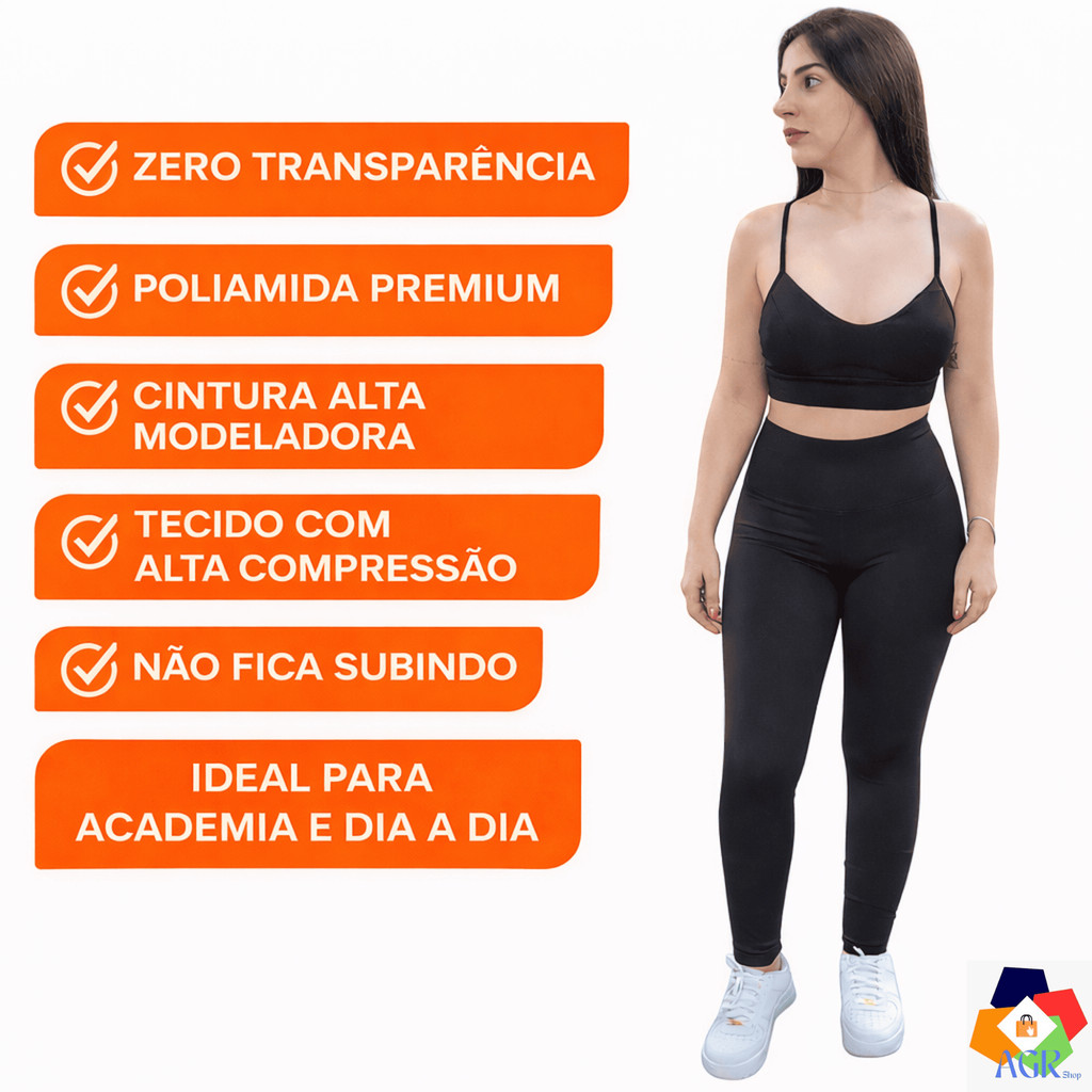 Legging feminina Poliamida Calça Grossa Zero Transparência Legue Cintura Alta academia