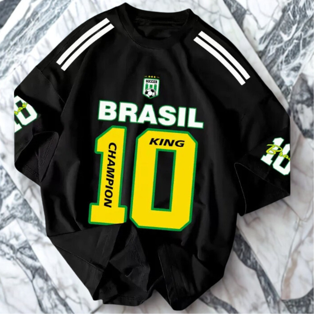 Camiseta Unissex king 10 Brasil Streetwear Estilo Americana Jarsey Copa do Mundo 100% algodão