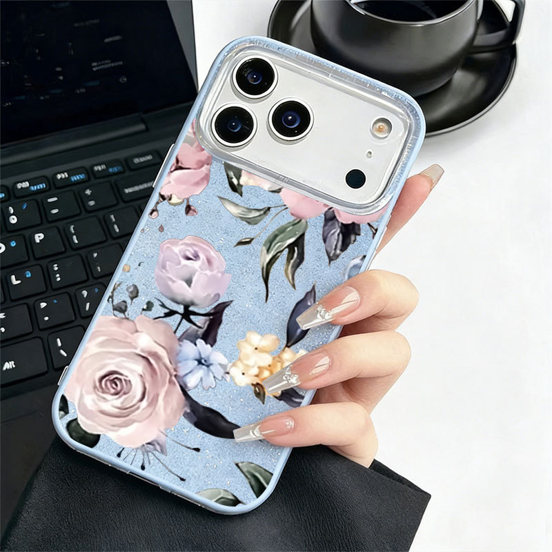 Caso Glitter Para Samsung S26 Ultra S25 S24 Plus S23 FE S22 S21 S20 A17 A07 A06 A15 A16 A56 Pintura A Óleo Rosa Luxo Cap