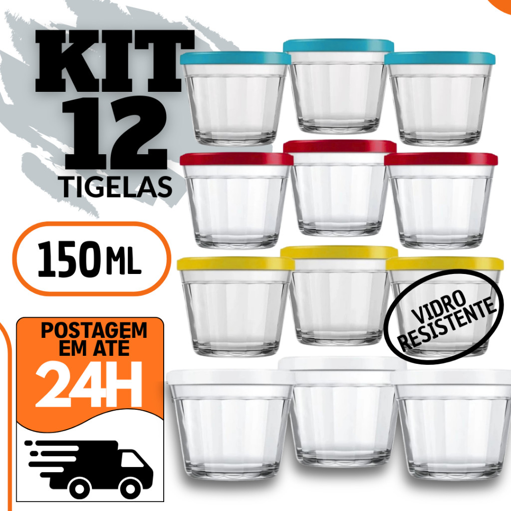 Kit 12 ou 06 Tigelas De Vidro Americana Nadir Com Tampa 150ml Pote Papinha Congelar Alimentos