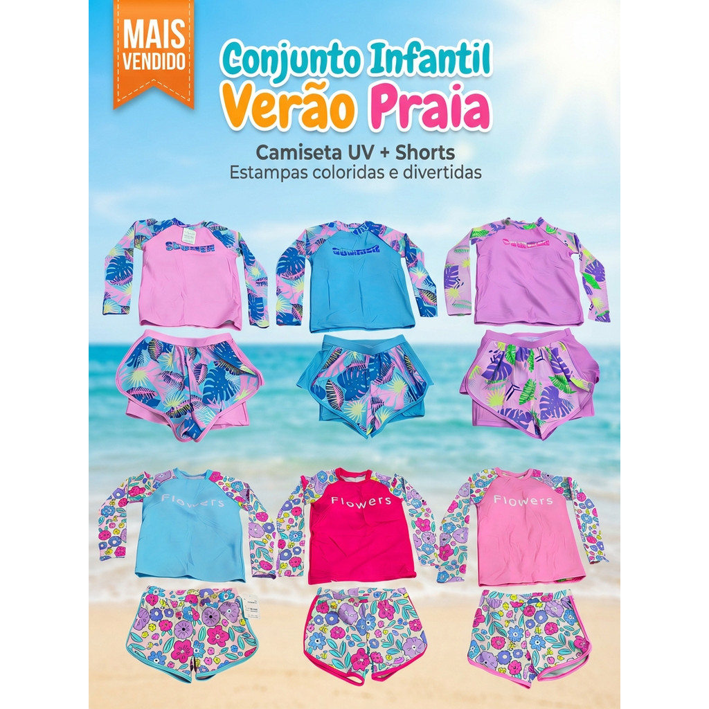 Kit Praia Completo: Biquini, Blusa UV50+ e Short - Estilo e Proteção para o Verão