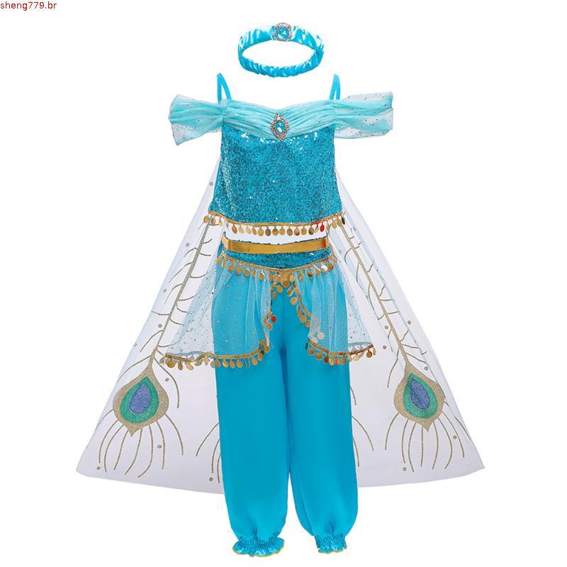 Princess Dress up of Jasmine Aladdin Girls Birthday Party Costume Cosplay for Kids