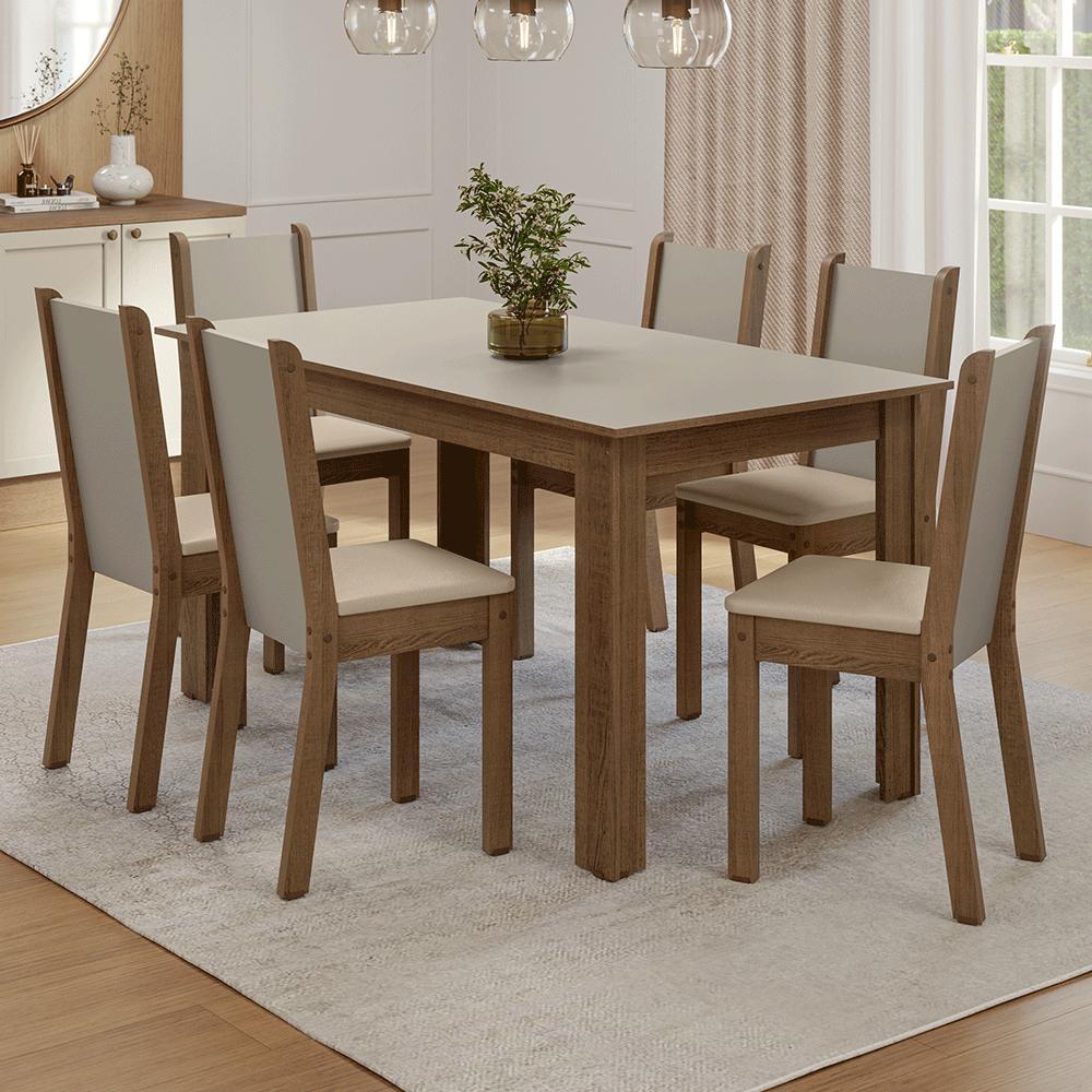 Conjunto Sala de Jantar Lucena Mesa Tampo de Madeira 6 Cadeiras Madesa