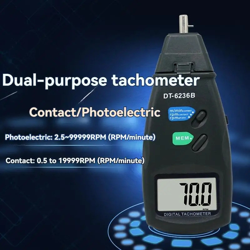 DT6236B Medidor De Velocidade Digital 2 Em 1 Sensor LASER Foto E Contato Tacômetro Optoeletrônico Rotacional Velocímetro