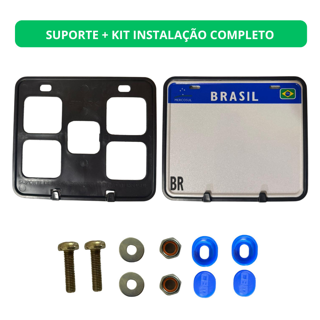 Suporte para Placa de Moto Mercosul + Kit Instalação com Lacre Antifurto