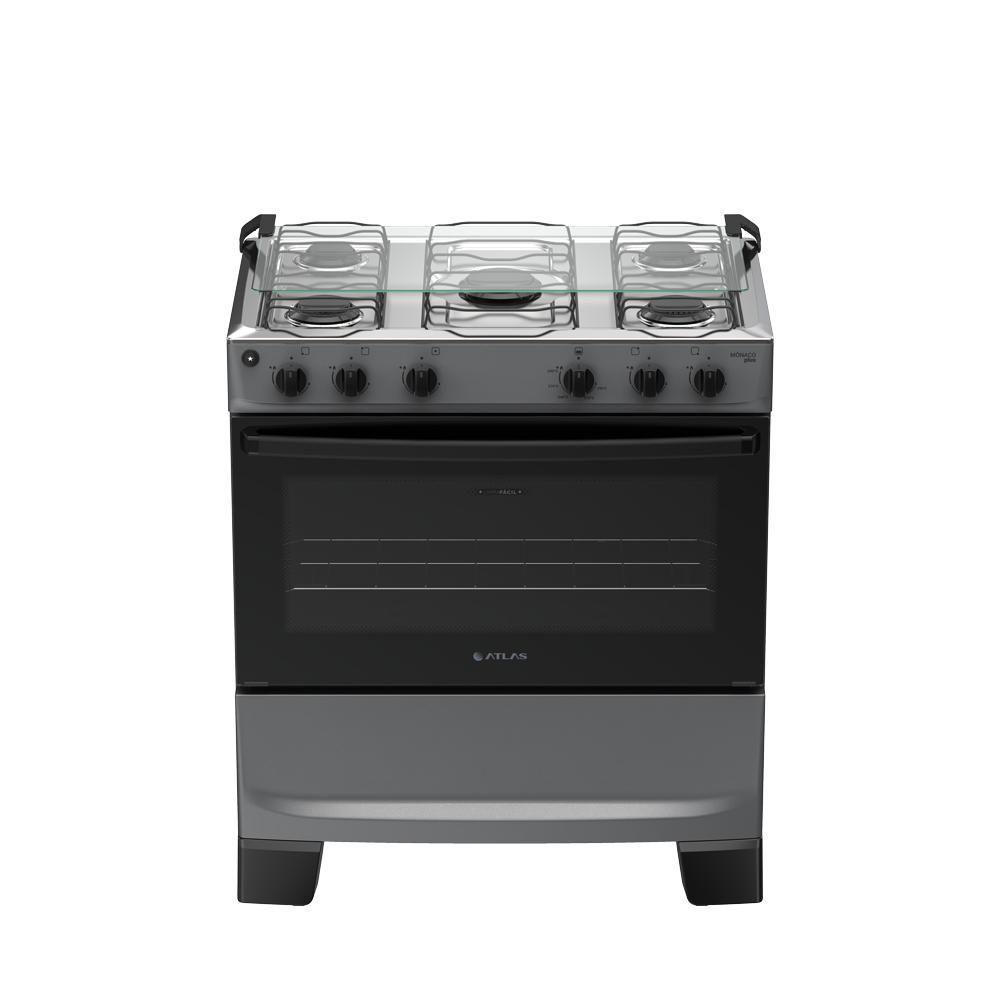 Imagem Fogão 5 Bocas Atlas Mônaco Plus Mesa De Inox Bivolt Titanium