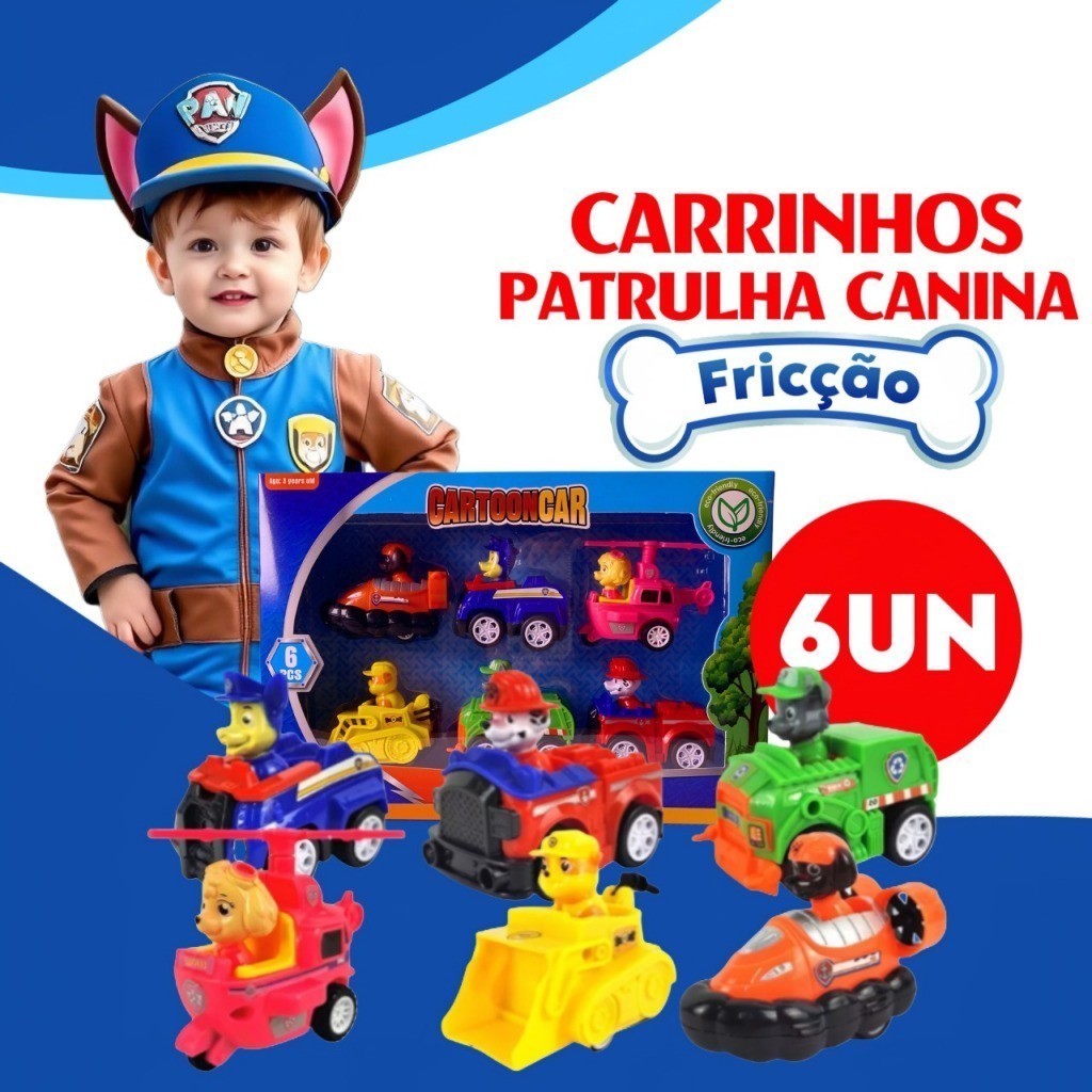Kit 6/9 Carrinhos Patrulha Canina De Fricção Veículos Com Personagens Brinquedo Infantil