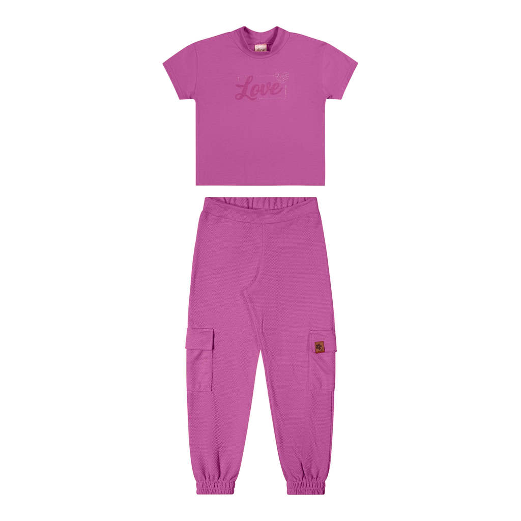 Conjunto Infantil Menina Love Com Calça Cargo Elian Rosa