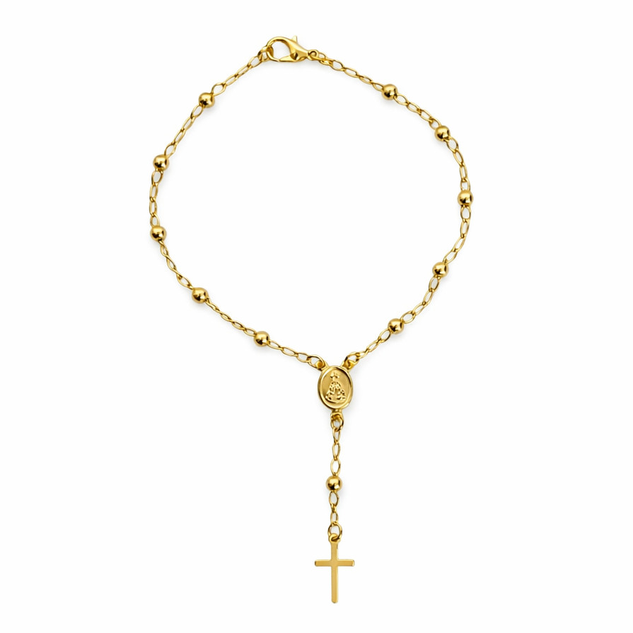 Pulseira Terço Nossa Senhora Bolinha Banhado a Ouro 18k
