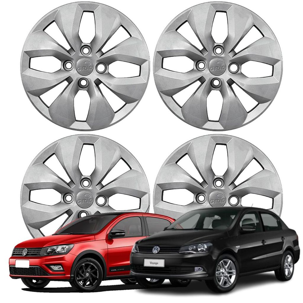 Jogo Calota Aro 14 VW Gol Voyage 2014-2016 Cubo Alto Prata