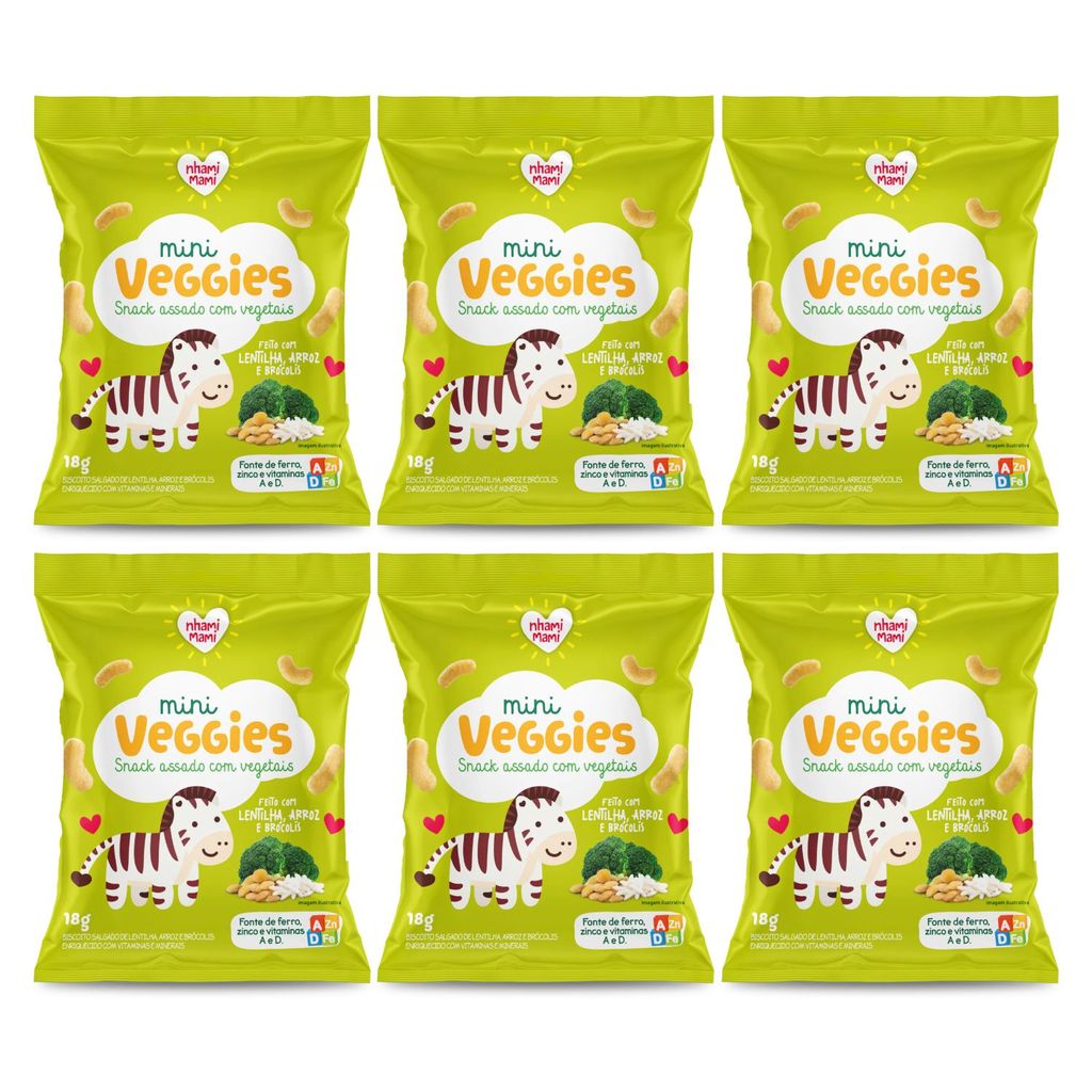 Kit Snack Infantil Sem Glúten Lentilha Arroz e Brócolis Mini Veggies Nhami Mami - 6 Unidades 18g